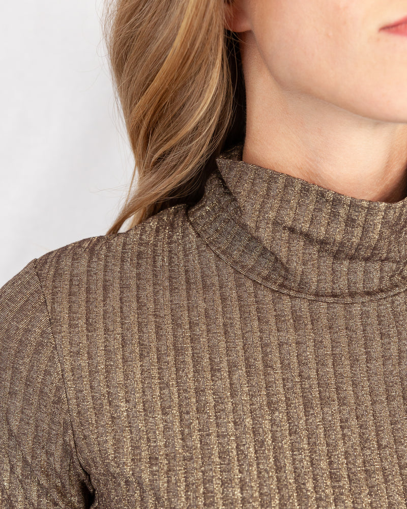 Up Close Gold Lurex Ribbed Turtle Neck