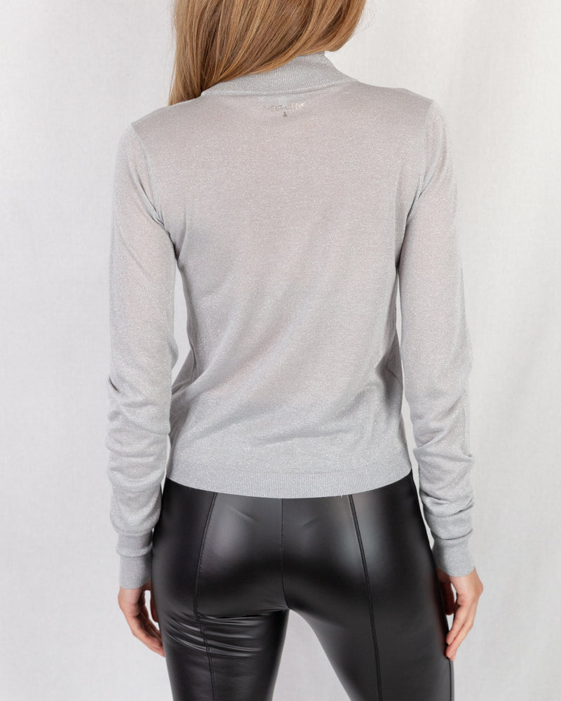 back of super fine silver lurex sweater