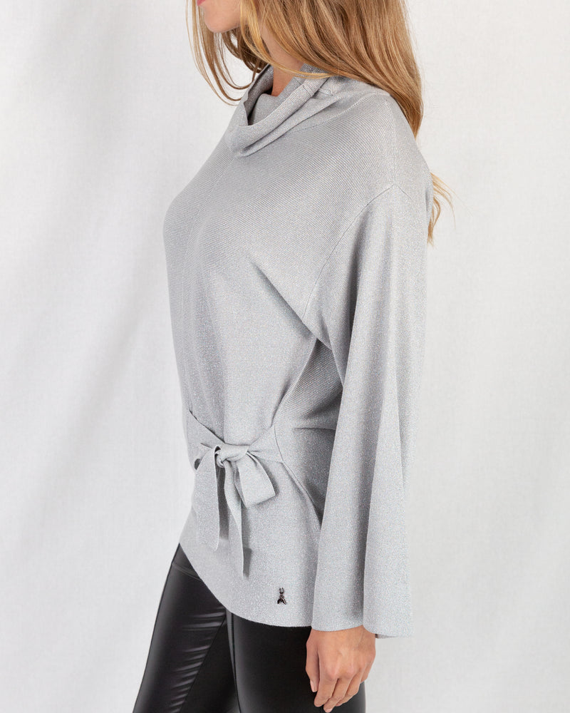 Side of Grey Cowl Neck Lurex Tunic With Waist Tie