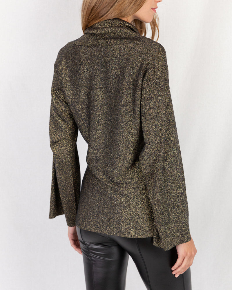 Back of Glitter Cowl Neck Lurex Tunic With Waist Tie