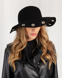 wide brim hat with eyelets