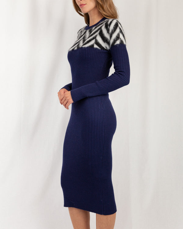 Rib Knit Dress With Chevron Detail