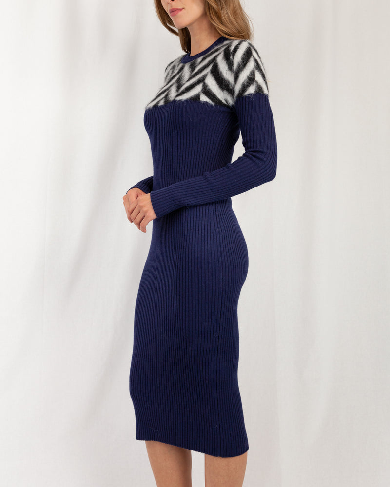 Rib Knit Dress With Chevron Detail