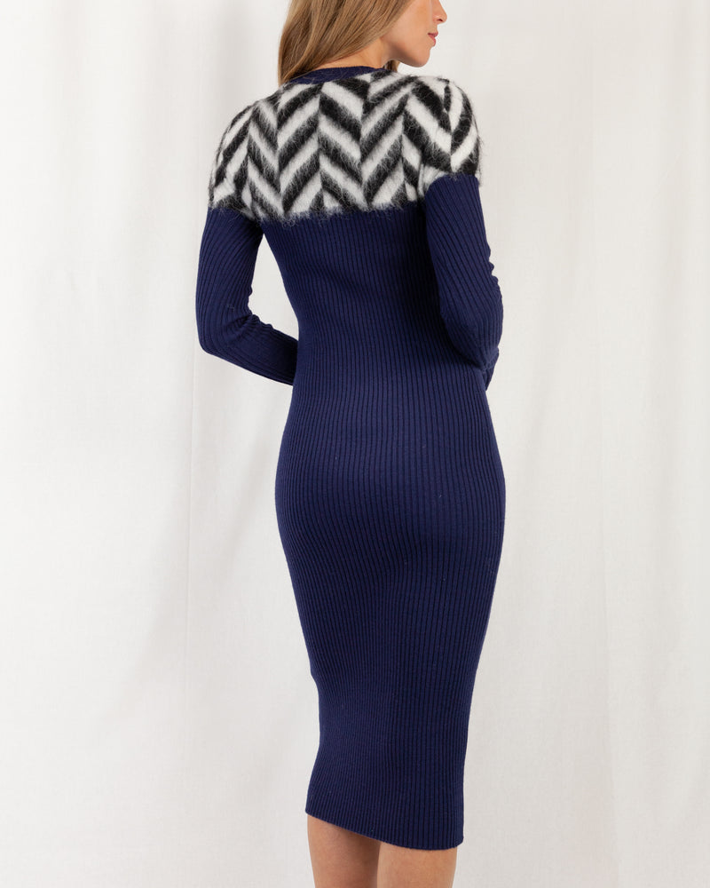 Rib Knit Dress With Chevron Detail