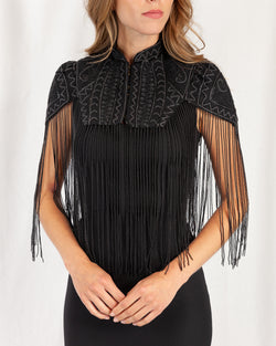 Beaded Cape With Velvet Braid & Tassels