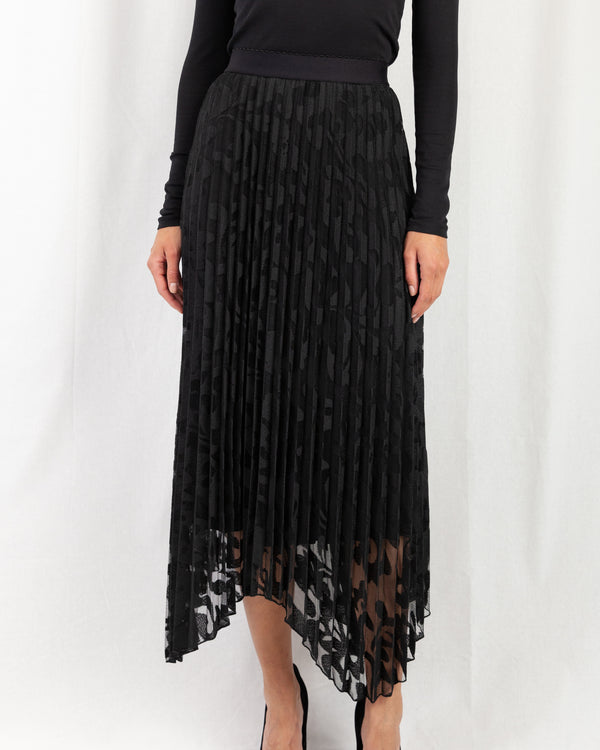 Pleated Lace Skirt With Uneven Hem