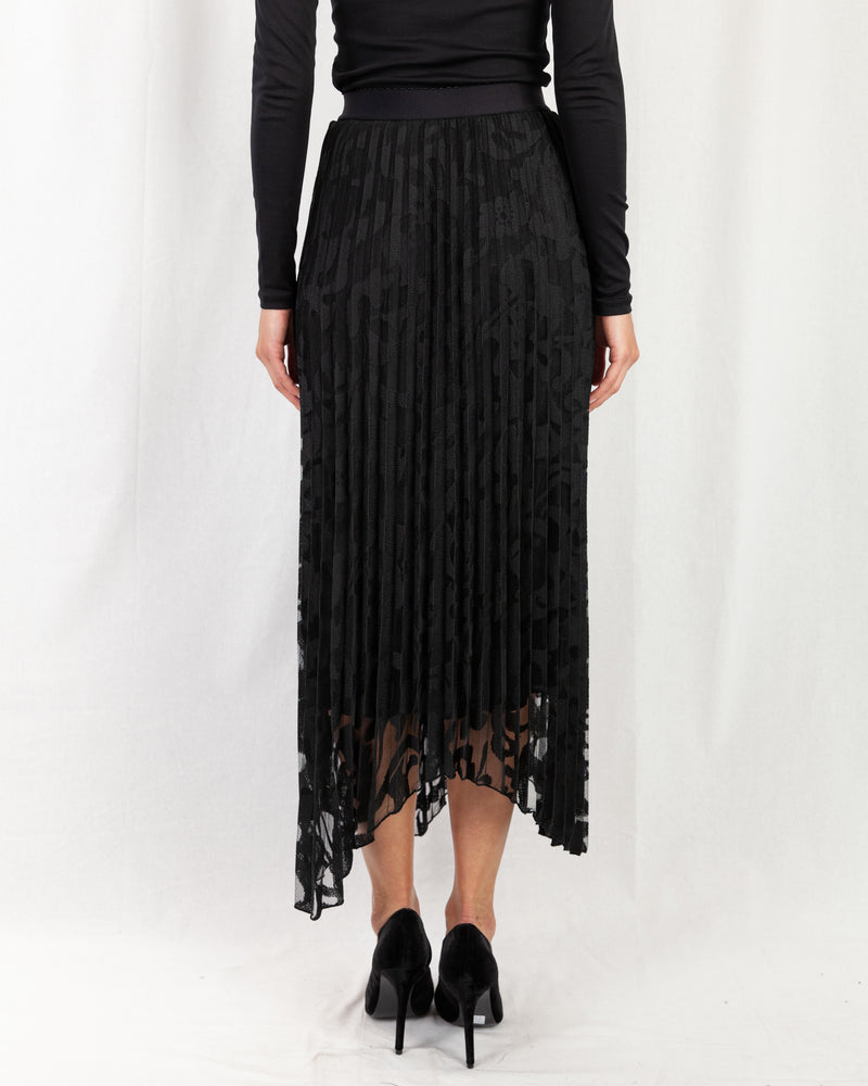 Pleated Lace Skirt With Uneven Hem