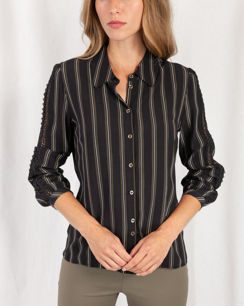 LAST ONE Stripe Shirt With Lace Sleeve