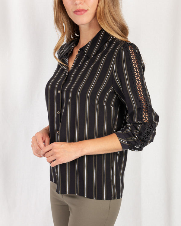 LAST ONE Stripe Shirt With Lace Sleeve