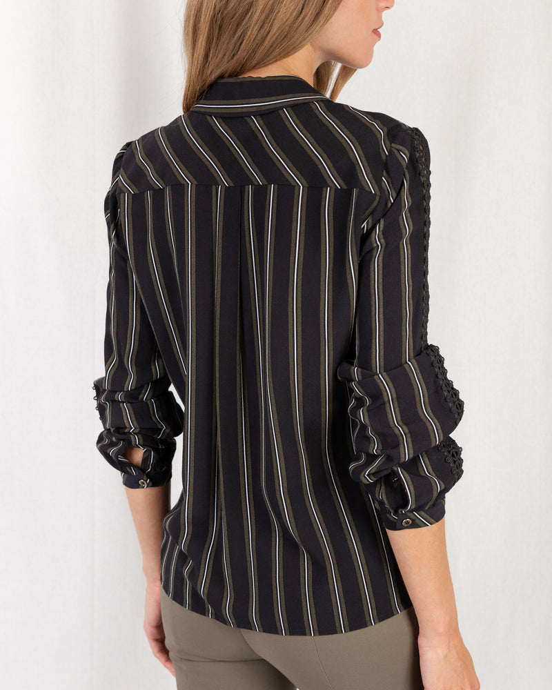 LAST ONE Stripe Shirt With Lace Sleeve