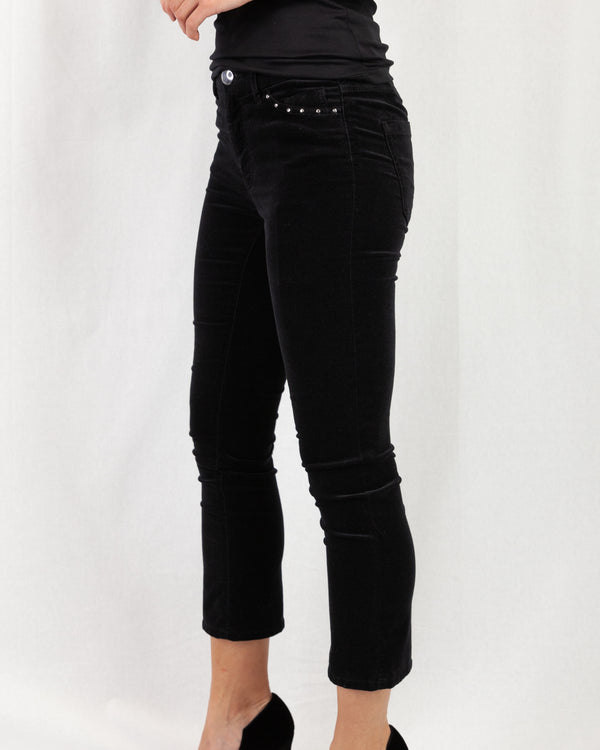 Cropped Velvet Jean With Stud Pockets