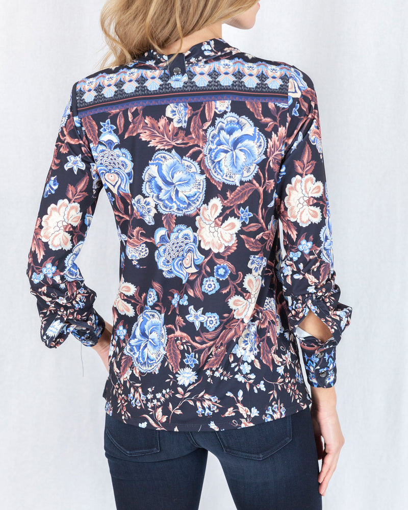 Floral Print Jersey Shirt With Neck Tie