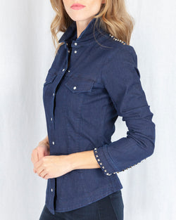 Denim Shirt Jacket With Faceted Stud Detail