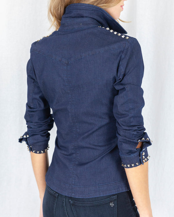 Denim Shirt Jacket With Faceted Stud Detail