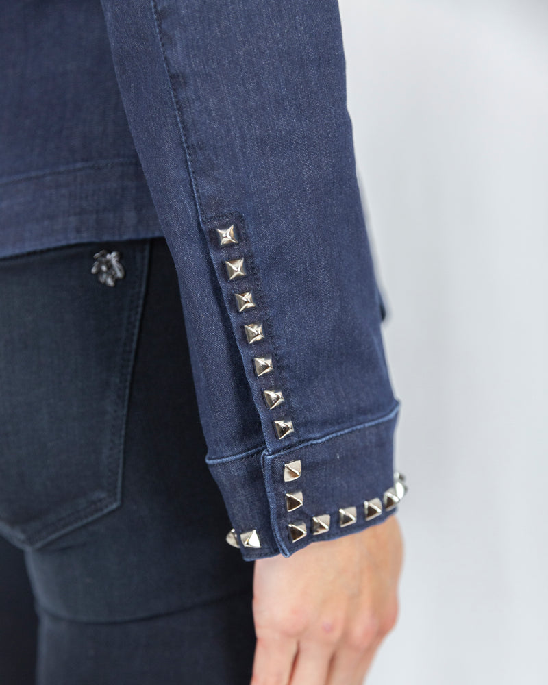 Denim Shirt Jacket With Faceted Stud Detail