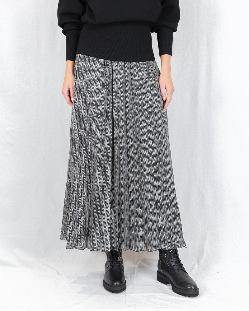 LAST ONE Herringbone Pattern Pleated Long Skirt