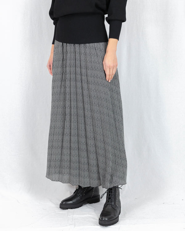 LAST ONE Herringbone Pattern Pleated Long Skirt