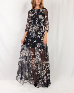 LAST ONE Floral Print Maxi Dress With Cut Out Back