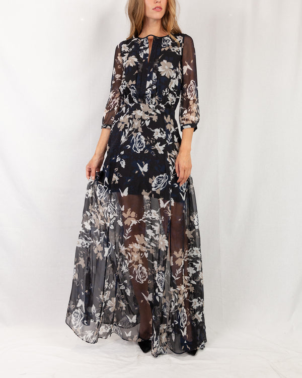 LAST ONE Floral Print Maxi Dress With Cut Out Back