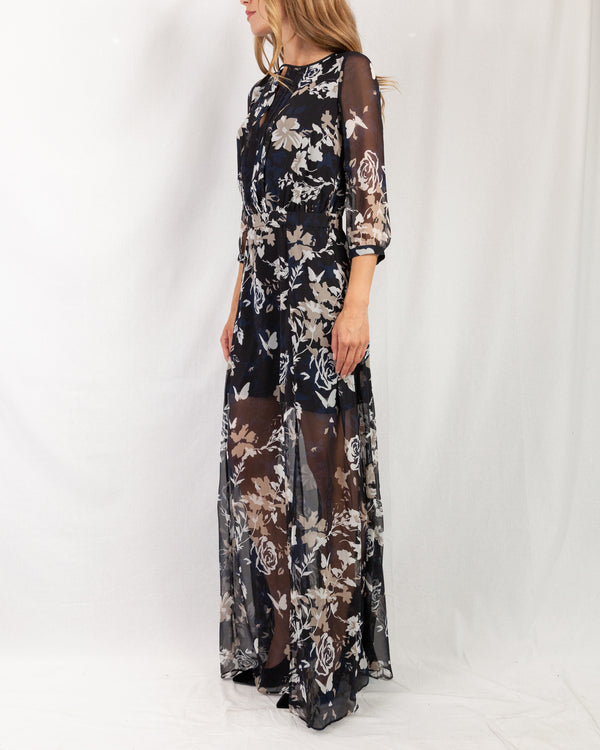 LAST ONE Floral Print Maxi Dress With Cut Out Back