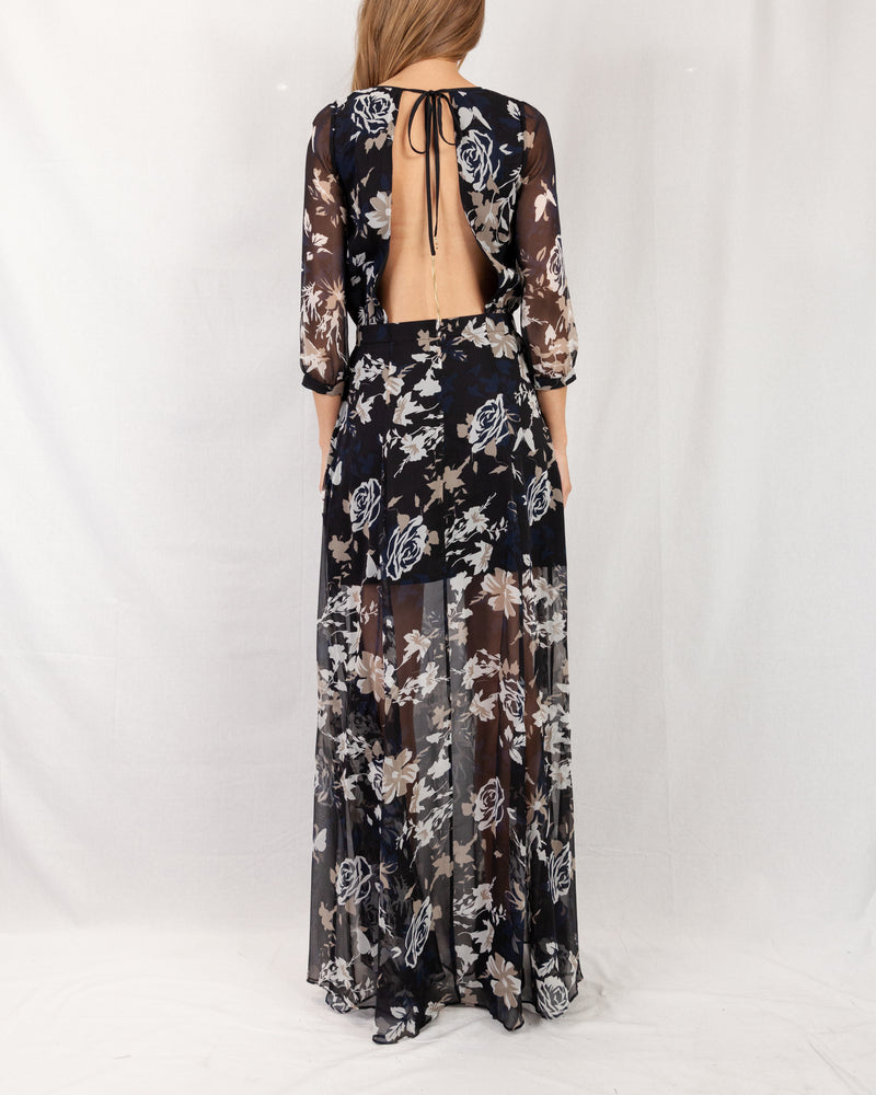 LAST ONE Floral Print Maxi Dress With Cut Out Back