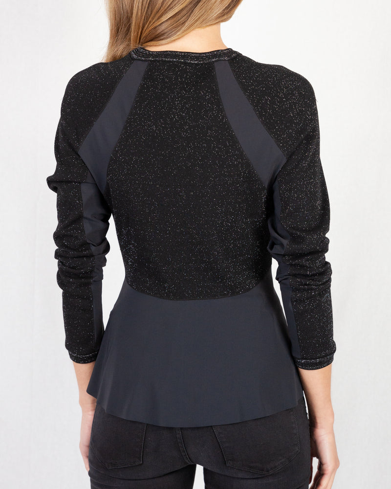 Back of Lurex Knit Sweater With Stretch Inlays