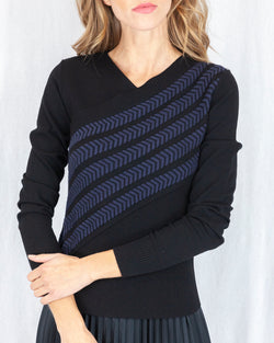 LAST ONE Ribbed Asymmetric Chevron Pattern Sweater