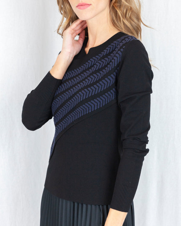 LAST ONE Ribbed Asymmetric Chevron Pattern Sweater