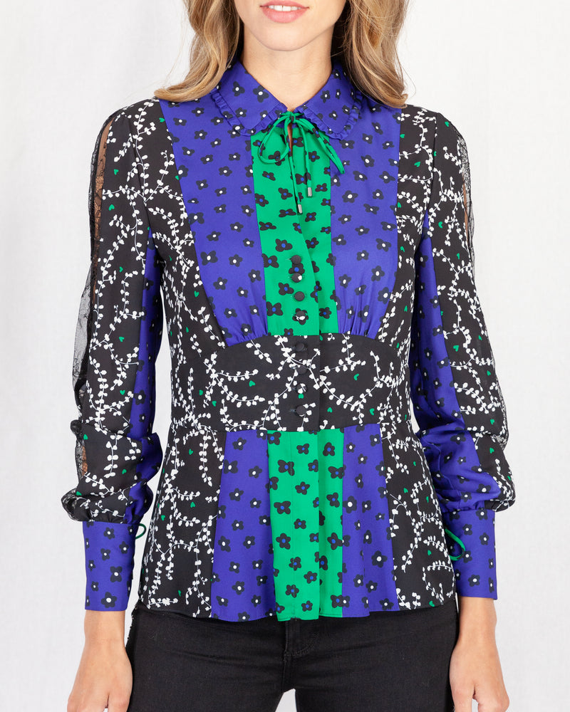 Printed floral blouse with fitted waist & peplum