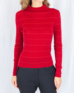 Funnel Neck Sweater With Lurex Stripe & Button Cuff