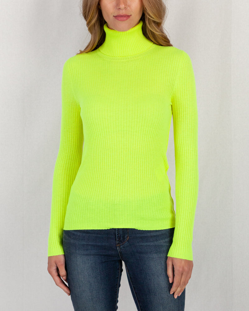 Soft Ribbed Roll Neck Sweater In Neon