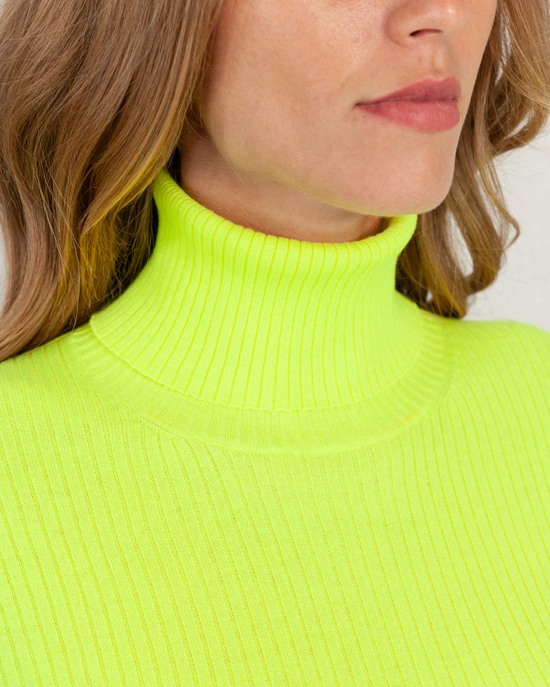 Soft Ribbed Roll Neck Sweater In Neon