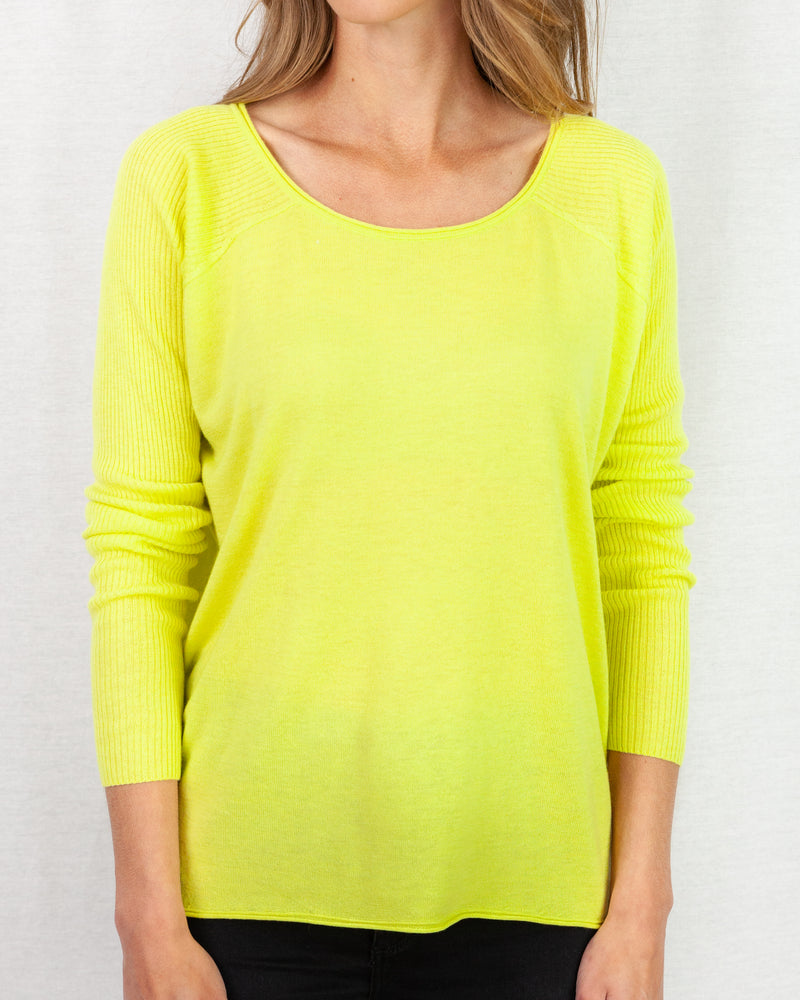 Fine Lime Sweater With Raglan Sleeve