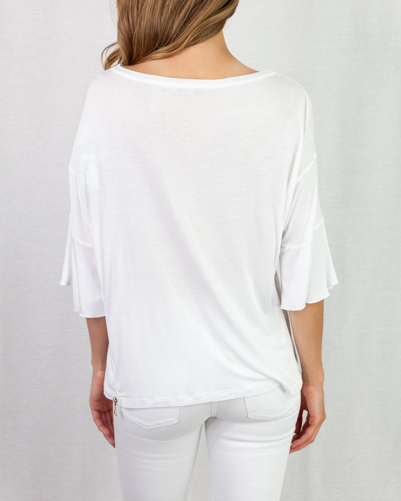 Loose T-Shirt With Frill Edge Sleeve