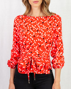 Red Polka dot crepe blouse with scoop neck