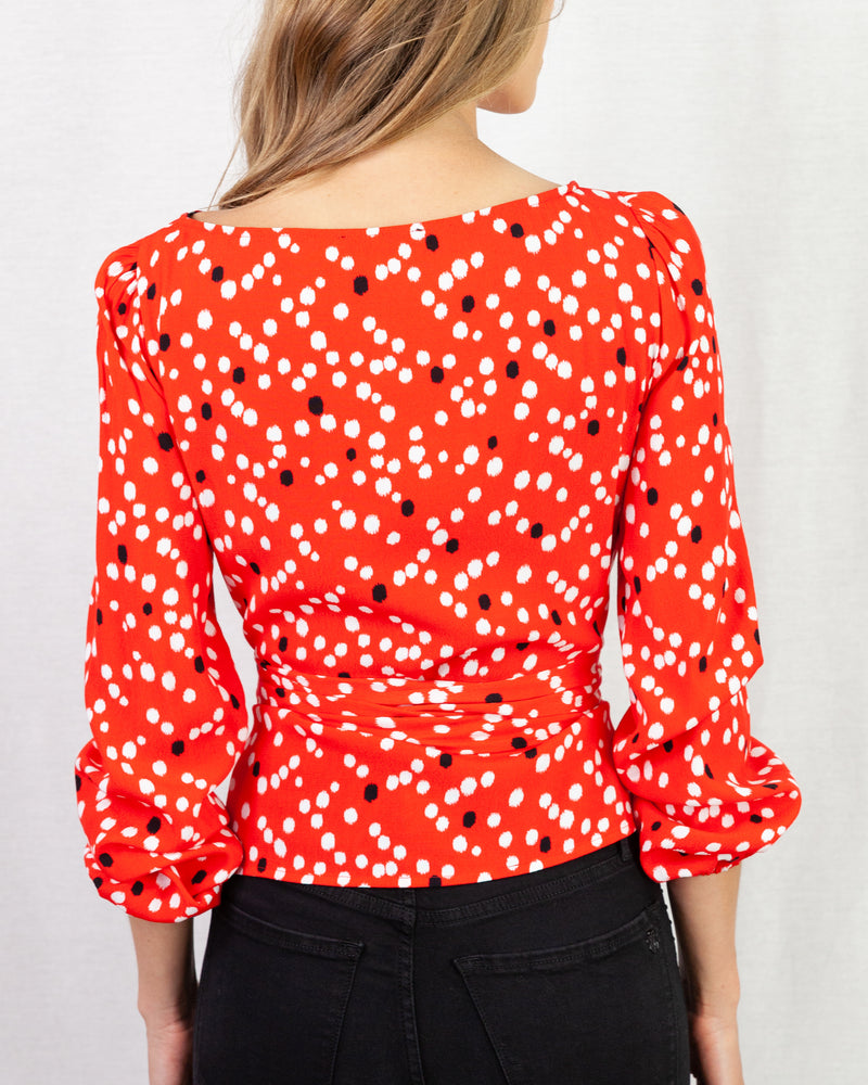 Red Polka dot crepe blouse with scoop neck