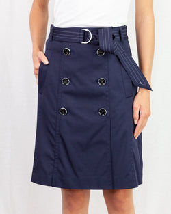 LAST ONE Belted Knee Length Skirt With Buttons
