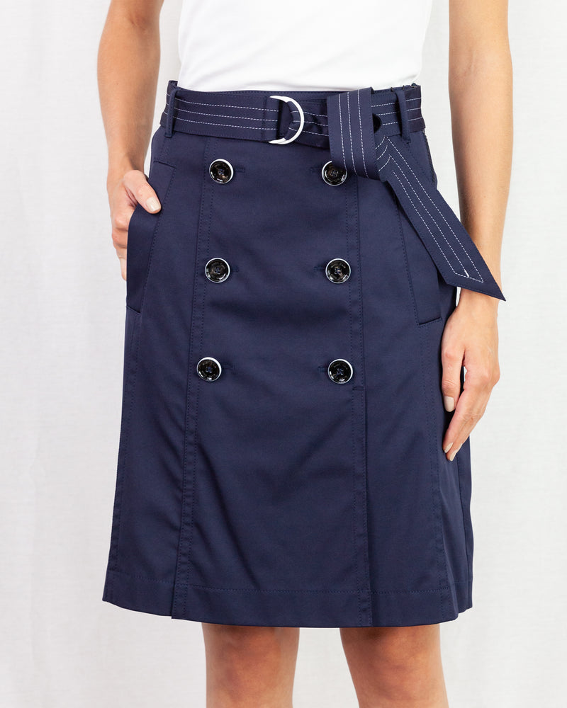 LAST ONE Belted Knee Length Skirt With Buttons