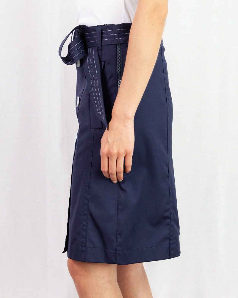 LAST ONE Belted Knee Length Skirt With Buttons