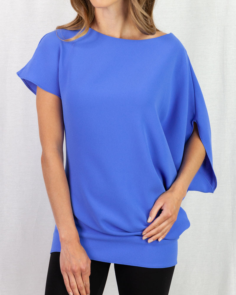 blue Loose fit asymmetric draped tunic top