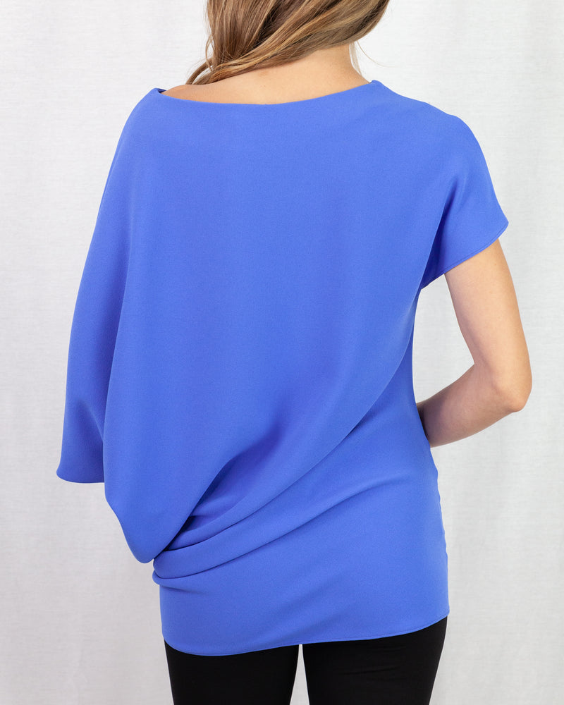 blue Loose fit asymmetric draped tunic top