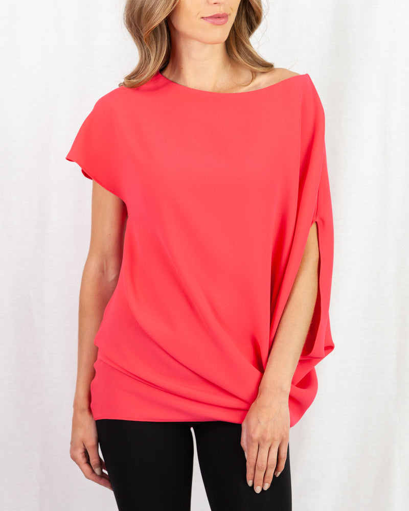 Coral Loose fit asymmetric draped tunic top