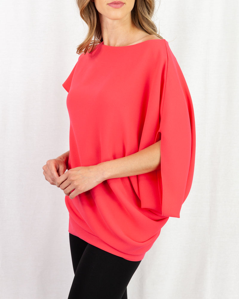 Coral Loose fit asymmetric draped tunic top