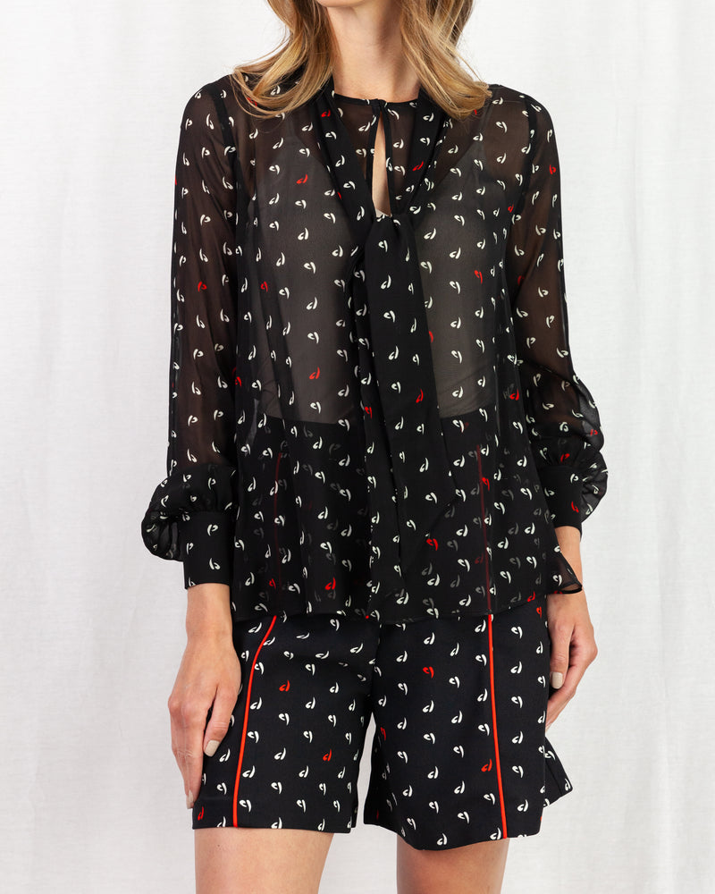 Black Loose fit printed blouse