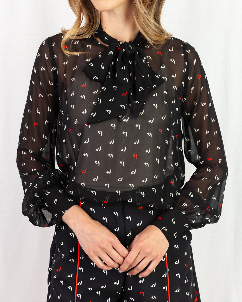 Black Loose fit printed blouse