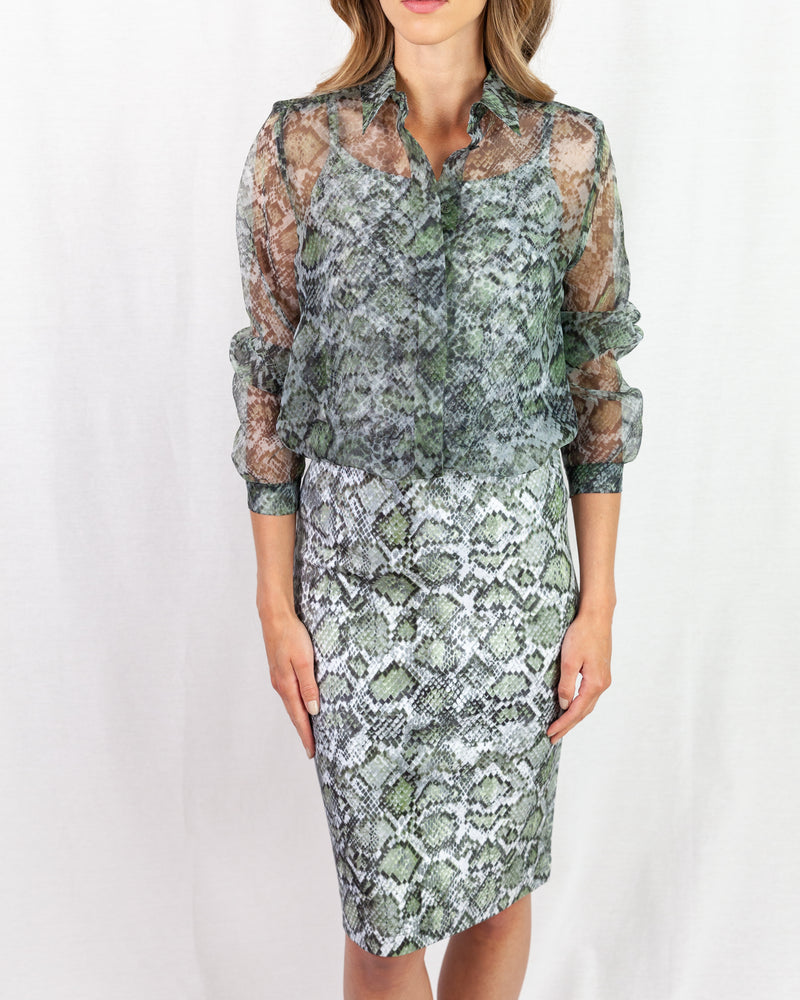 Slim fit snakeskin print pull-on pencil skirt