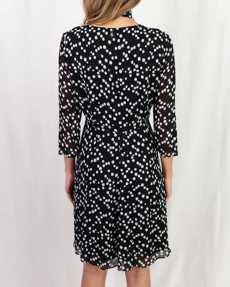 Black Dot print dress with sheer 3/4 length sleeves