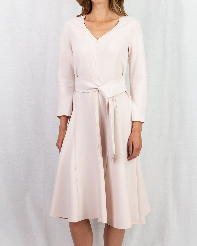 Pastel pink v neck midi length dress