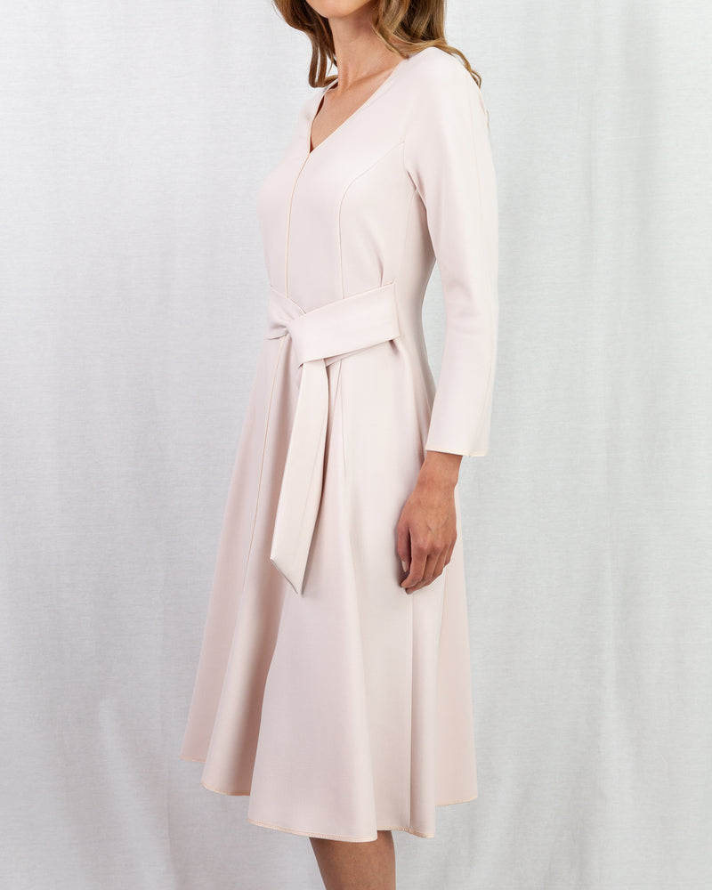 Pastel pink v neck midi length dress