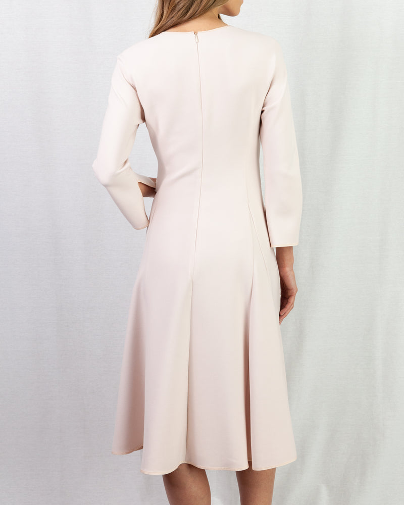 Pastel pink v neck midi length dress